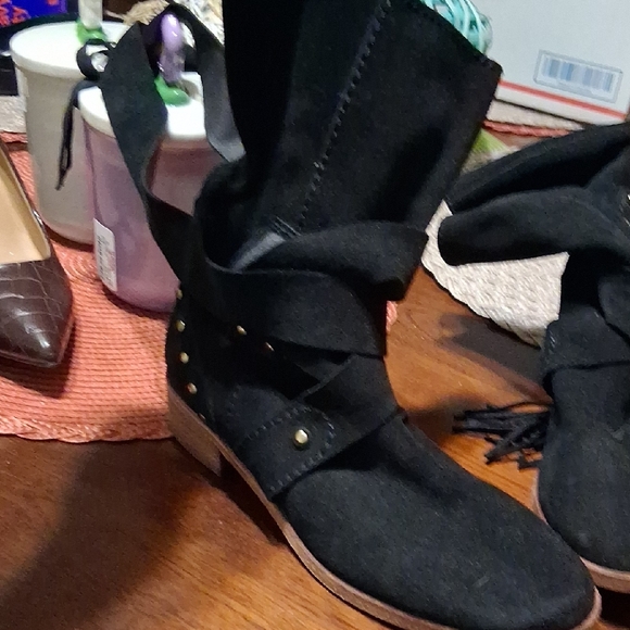 See By Chloe Black Ankle Boots with Gold Accents - Picture 1 of 13